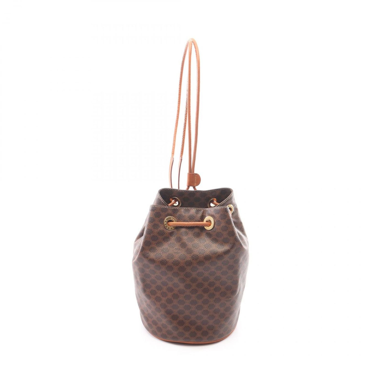 Celine Backpack Macadam Drawstring Dark Brown Canvas Leather Mini
