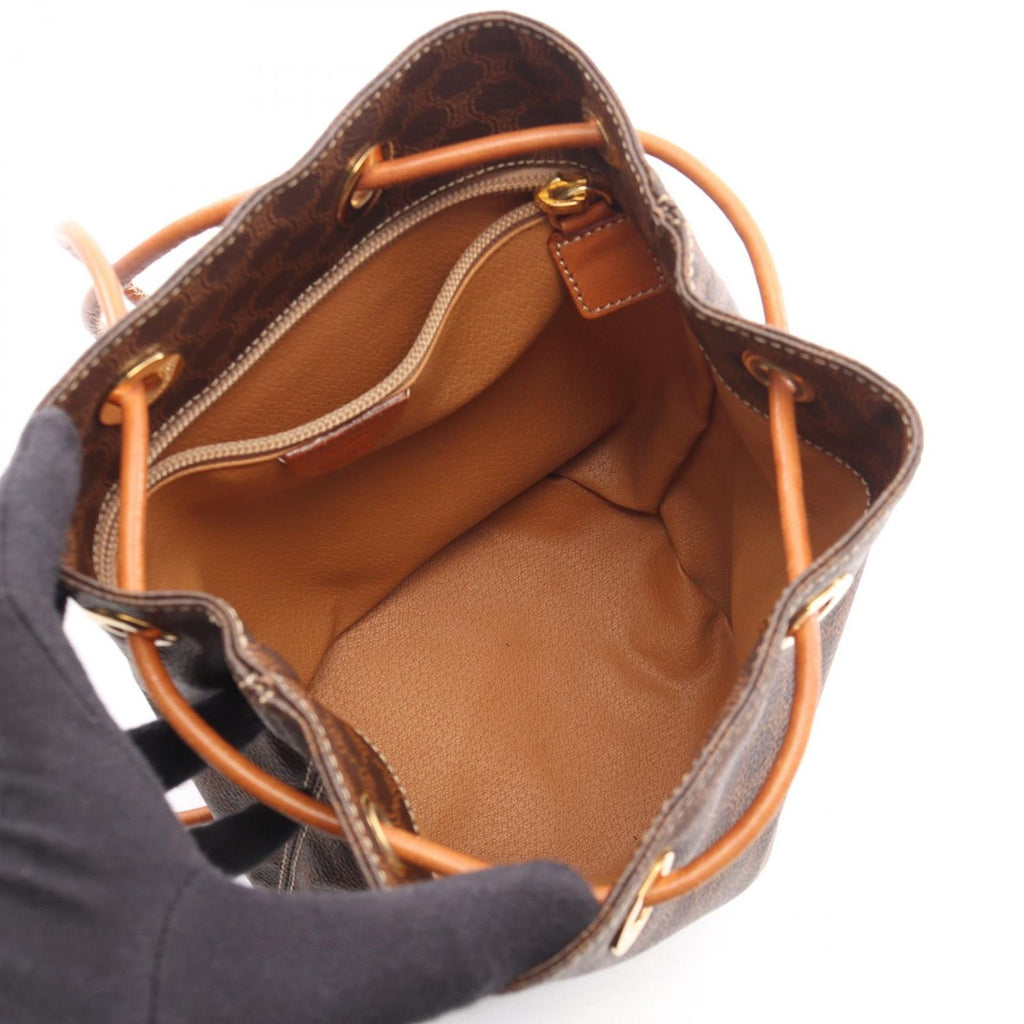 Celine Backpack Macadam Drawstring Dark Brown Canvas Leather Mini — view 3