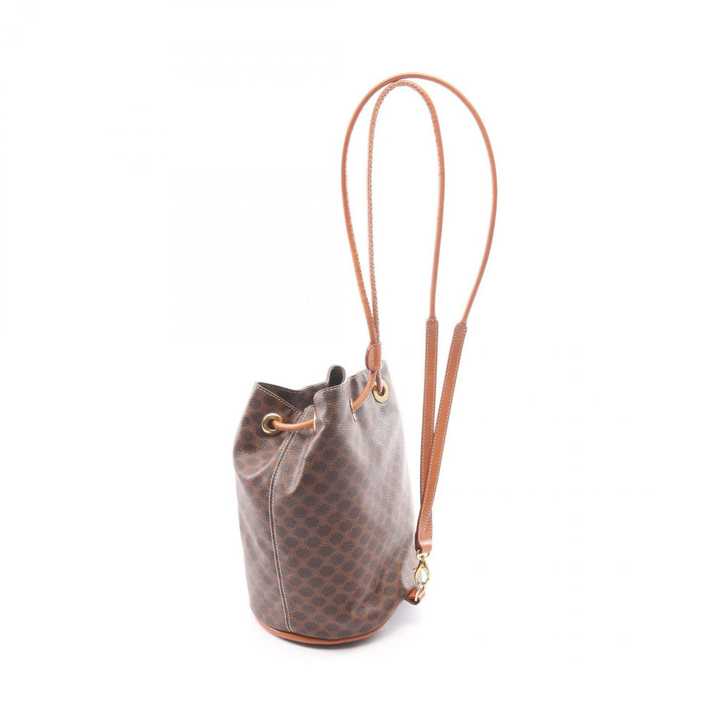 Celine Backpack Macadam Drawstring Dark Brown Canvas Leather Mini — view 2