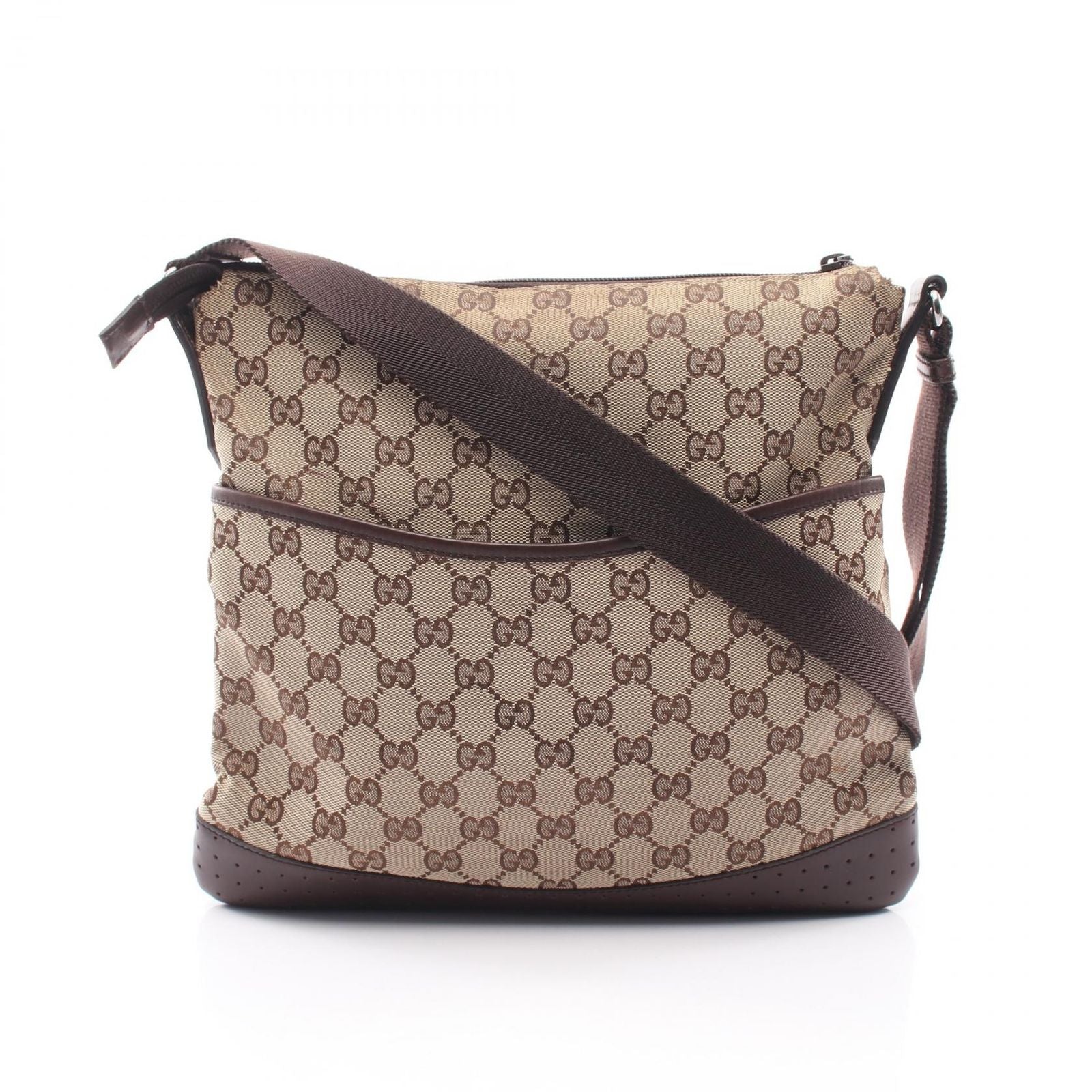 Gucci Shoulder Bag GG Canvas Beige Dark Brown