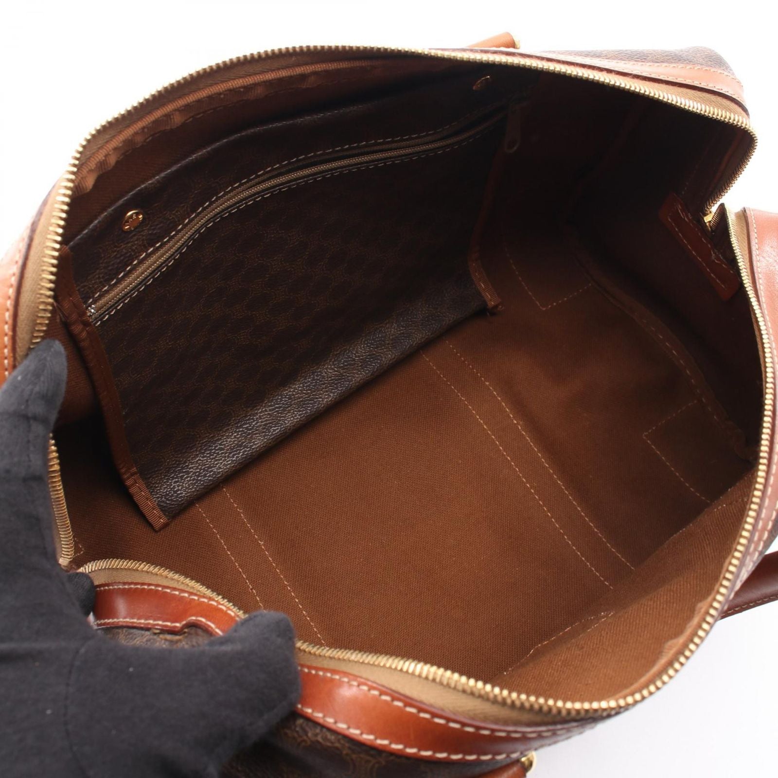 Celine Tote Macadam Brown Canvas Leather Boston — view 3