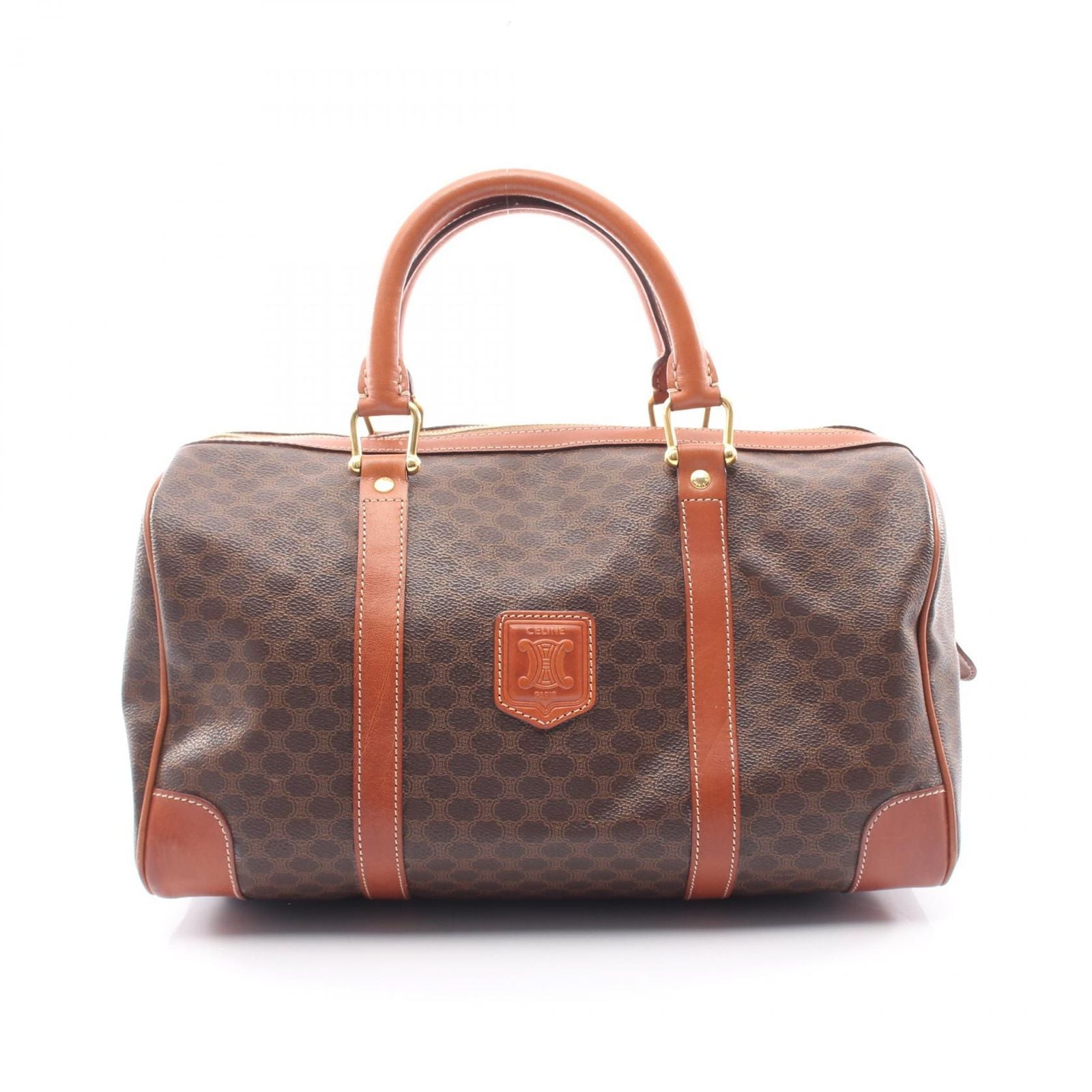 Celine Tote Macadam Brown Canvas Leather Boston