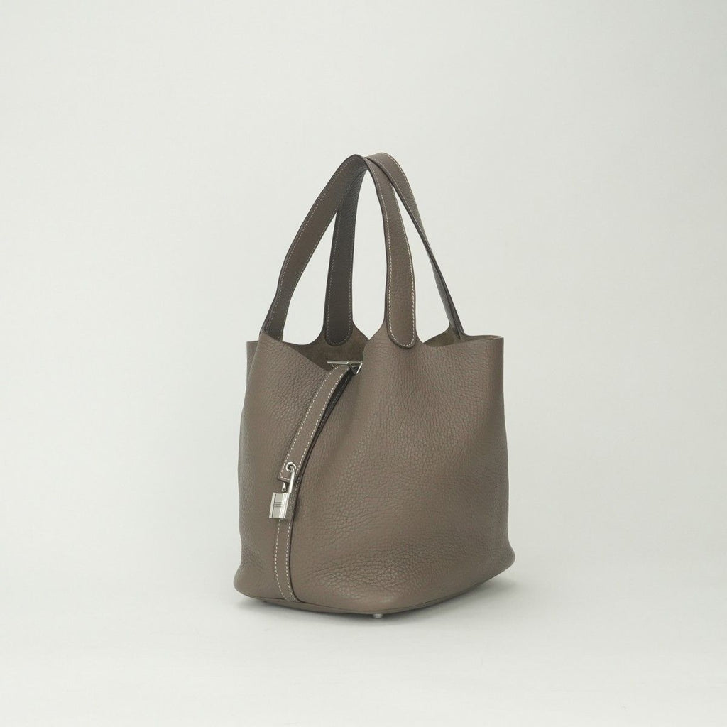 Hermes Picotin Lock MM Tote Taurillon Clemence Etoupe Gray Silver Handbag 22 — view 2