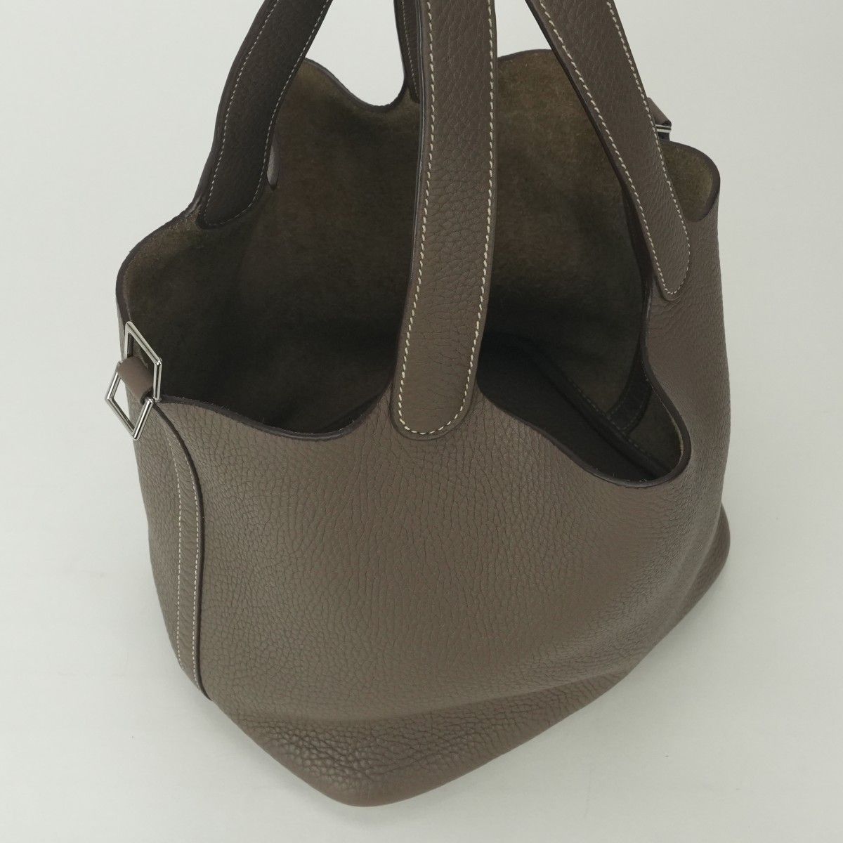 Hermes Picotin Lock MM Tote Taurillon Clemence Etoupe Gray Silver Handbag 22 — view 7