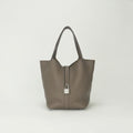 Hermes Picotin Lock MM Tote Taurillon Clemence Etoupe Gray Silver Handbag 22