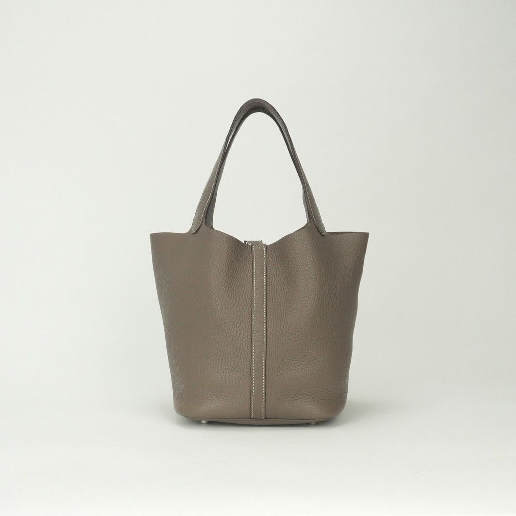 Hermes Picotin Lock MM Tote Taurillon Clemence Etoupe Gray Silver Handbag 22 — view 3