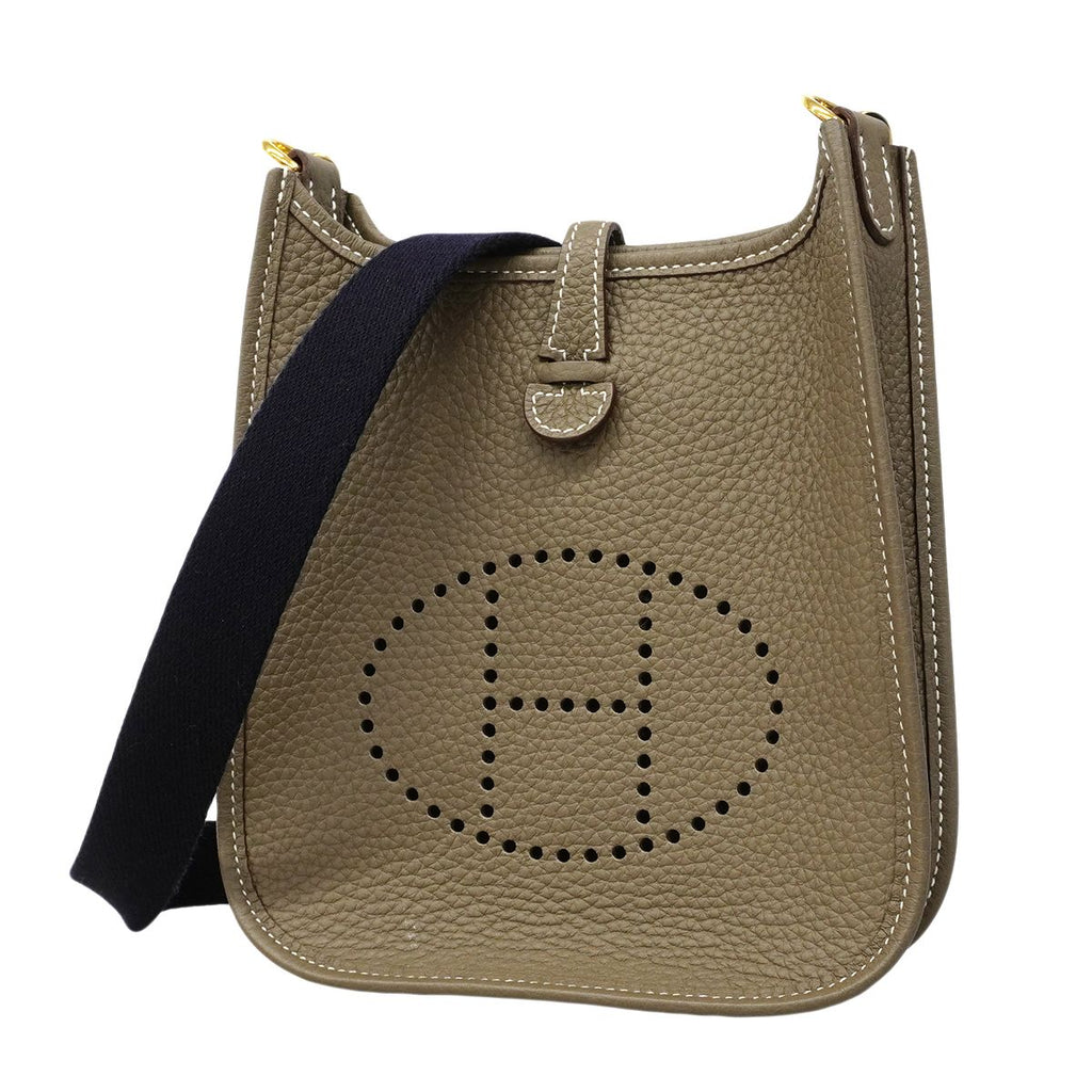 Hermes Shoulder Bag Evelyne TPM Taurillon Clemence Etoupe Gold