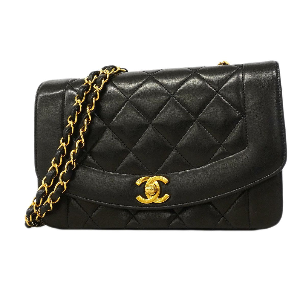 Chanel Shoulder Bag Diana Lambskin Black Gold