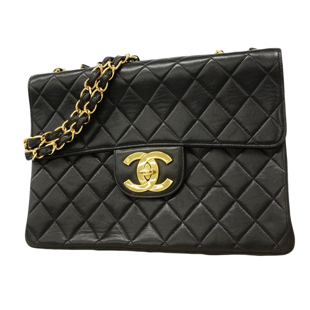 Chanel Shoulder Bag Deca Quilted Lambskin Black Gold