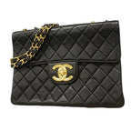 Chanel Shoulder Bag Deca Quilted Lambskin Black Gold