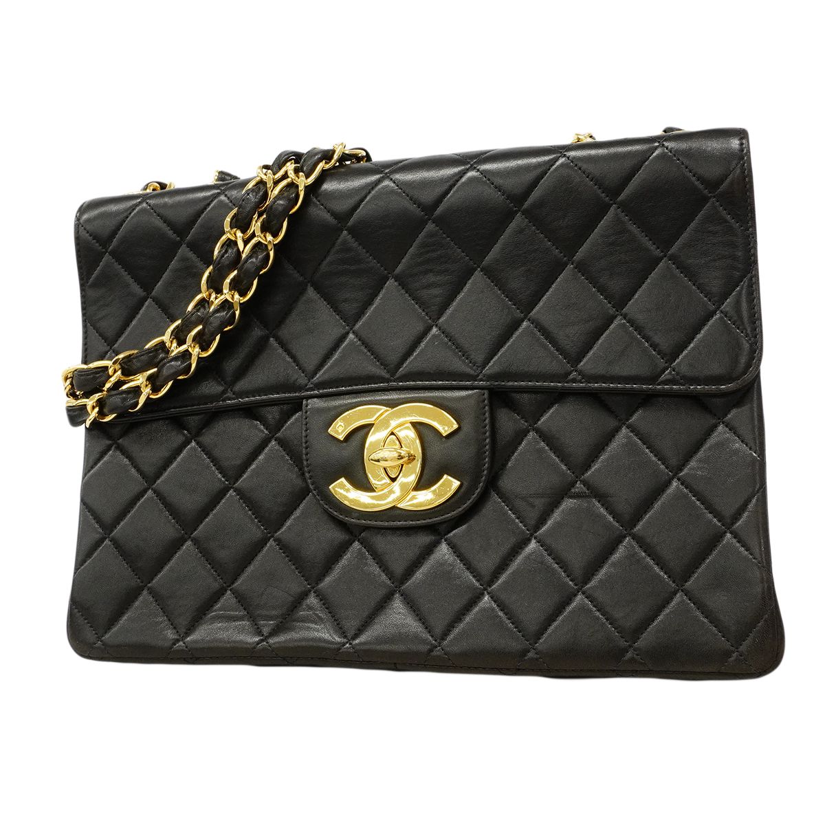 Chanel Shoulder Bag Deca Quilted Lambskin Black Gold
