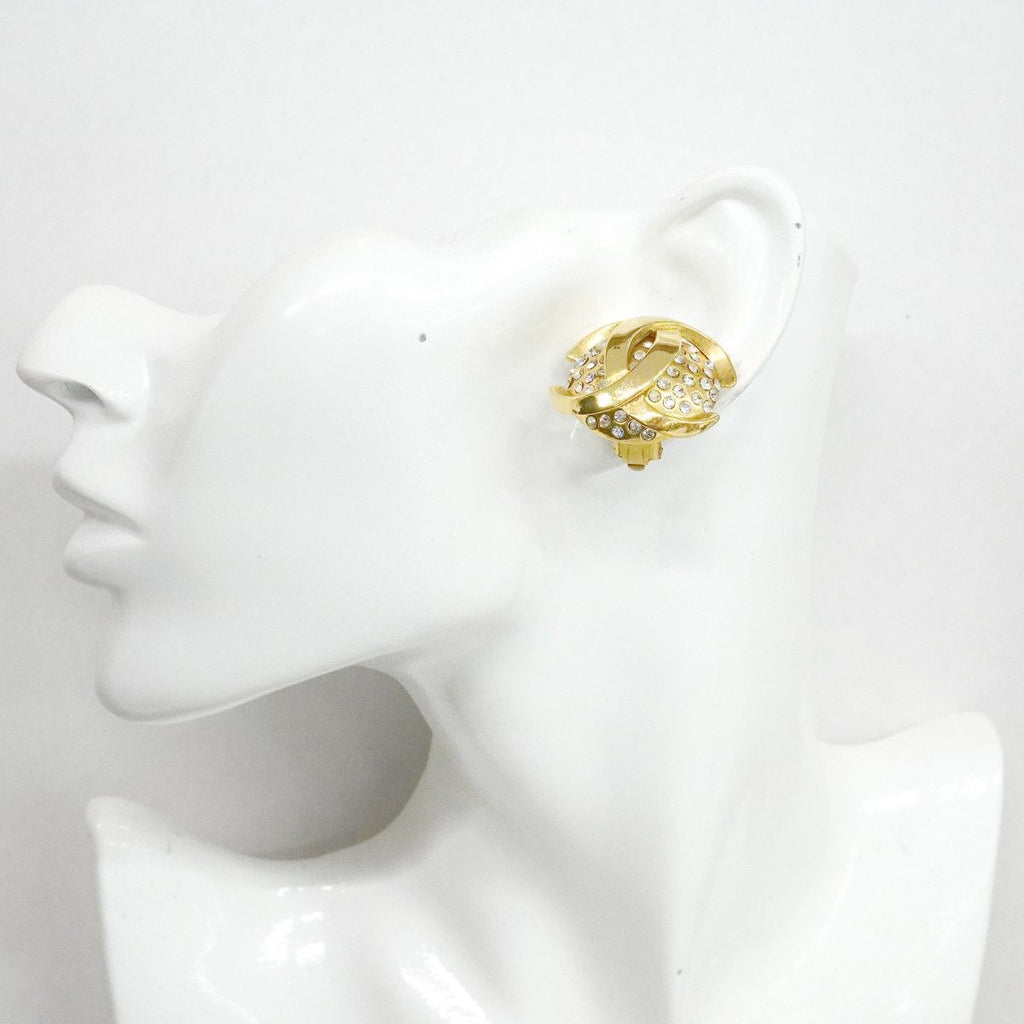 Chanel Earrings Vintage CC Logo Gold Plated Rhinestone — view 5