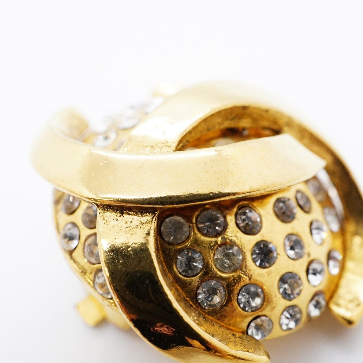 Chanel Earrings Vintage CC Logo Gold Plated Rhinestone — view 6