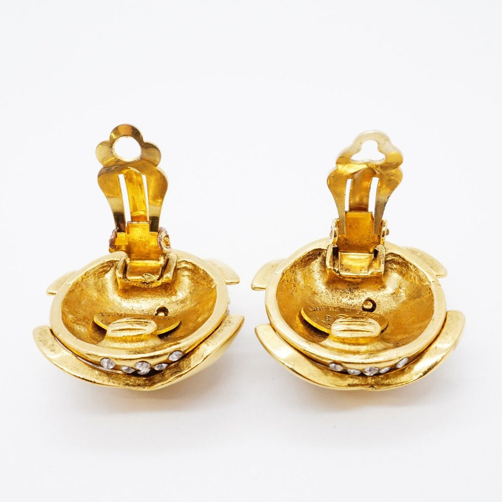 Chanel Earrings Vintage CC Logo Gold Plated Rhinestone — view 7