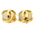 Chanel Earrings Vintage CC Logo Gold Plated Rhinestone