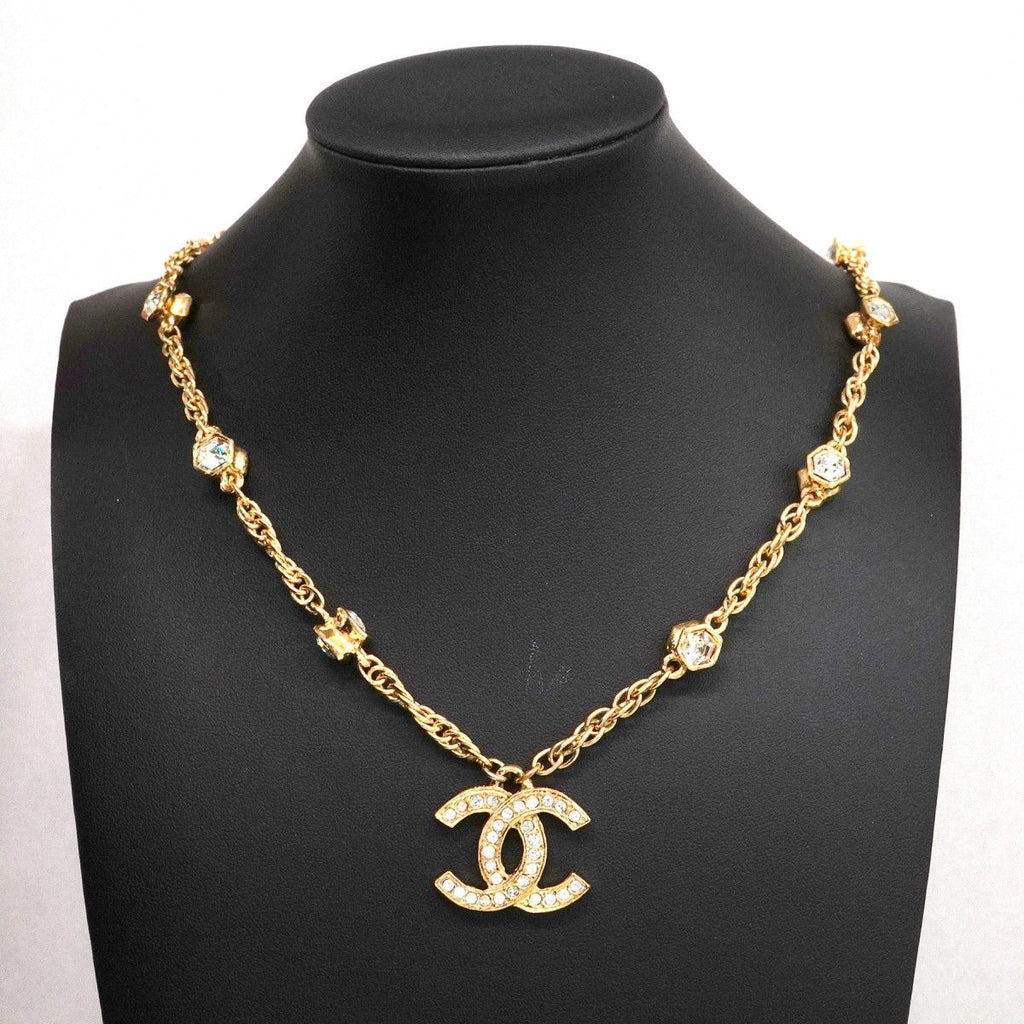 Chanel Necklace Vintage CC Logo Gold Plated Rhinestone — view 6