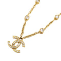 Chanel Necklace Vintage CC Logo Gold Plated Rhinestone