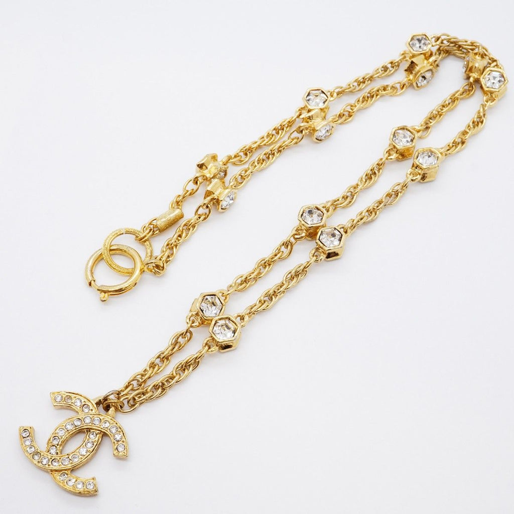 Chanel Necklace Vintage CC Logo Gold Plated Rhinestone — view 3