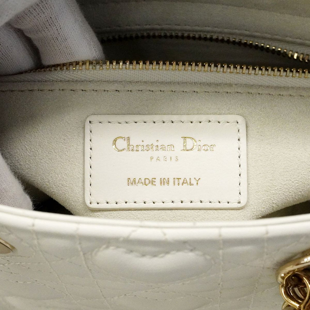 Dior Handbag Heart Cannage Lady Leather White Champagne Gold 2-Way — view 5