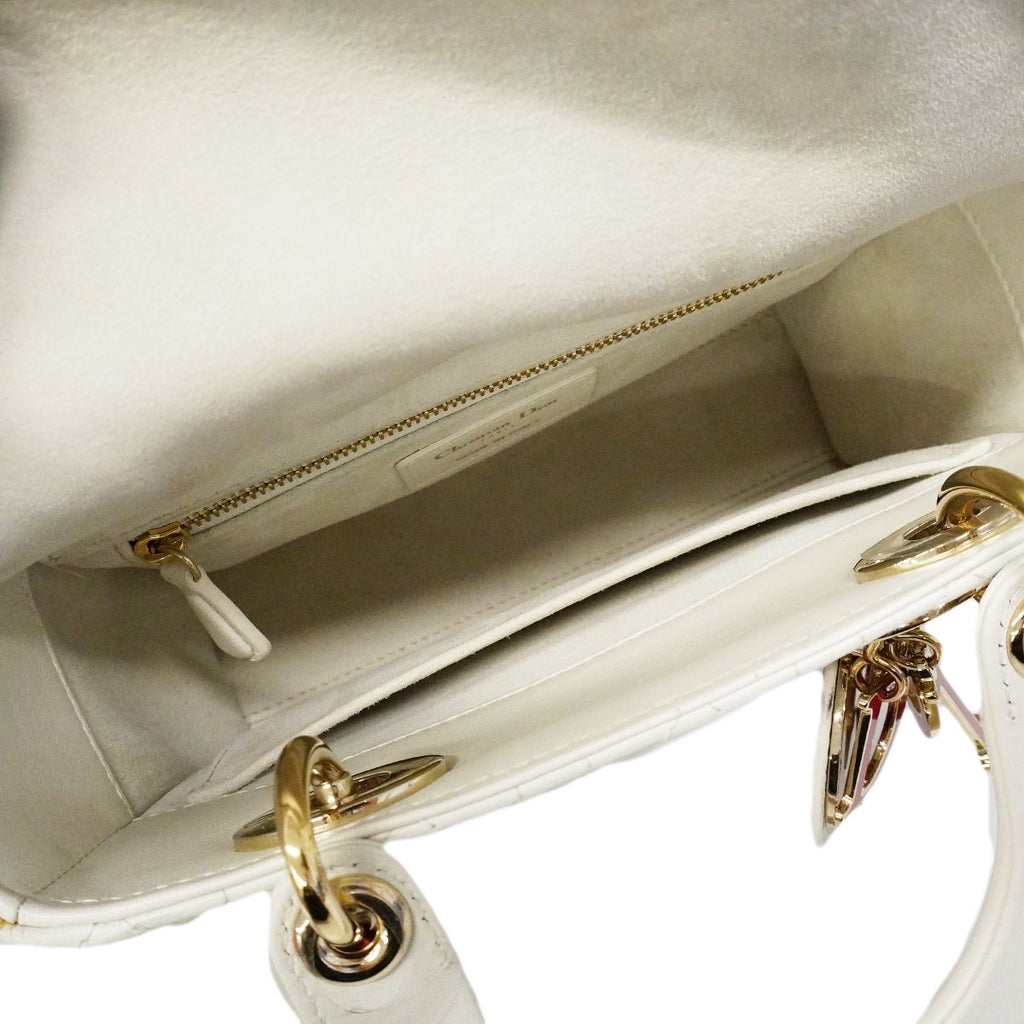 Dior Handbag Heart Cannage Lady Leather White Champagne Gold 2-Way — view 4