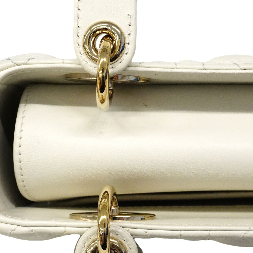 Dior Handbag Heart Cannage Lady Leather White Champagne Gold 2-Way — view 8