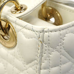 Dior Handbag Heart Cannage Lady Leather White Champagne Gold 2-Way — view 7