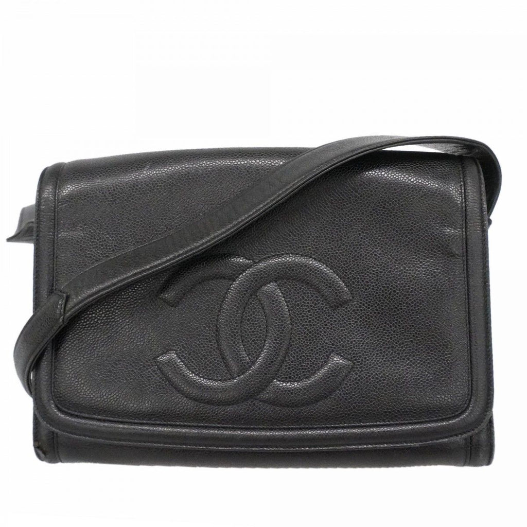 Chanel Shoulder Bag Caviar Leather Black Gold