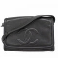 Chanel Shoulder Bag Caviar Leather Black Gold