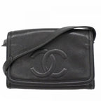 Chanel Shoulder Bag Caviar Leather Black Gold