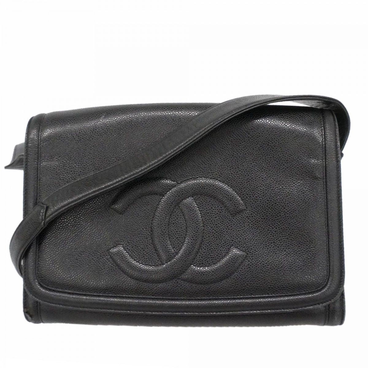 Chanel Shoulder Bag Caviar Leather Black Gold