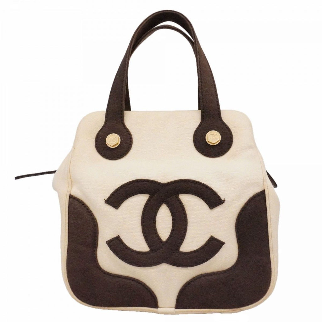 Chanel Handbag Canvas Ivory Black Gold