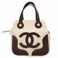 Chanel Handbag Canvas Ivory Black Gold