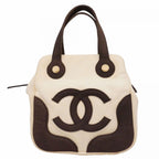 Chanel Handbag Canvas Ivory Black Gold