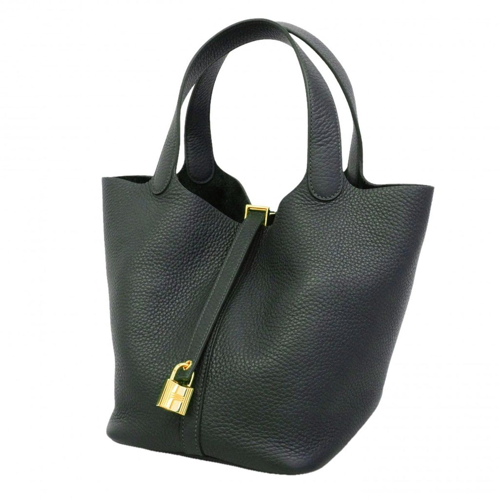 Hermes Handbag Picotin Lock MM Taurillon Clemence Vert Mangrove Gold