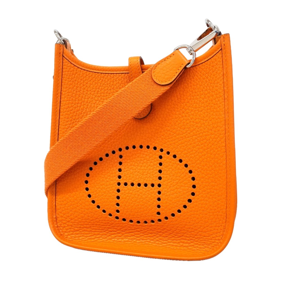 Hermes Shoulder Bag Evelyne TPM Taurillon Clemence Orange Silver