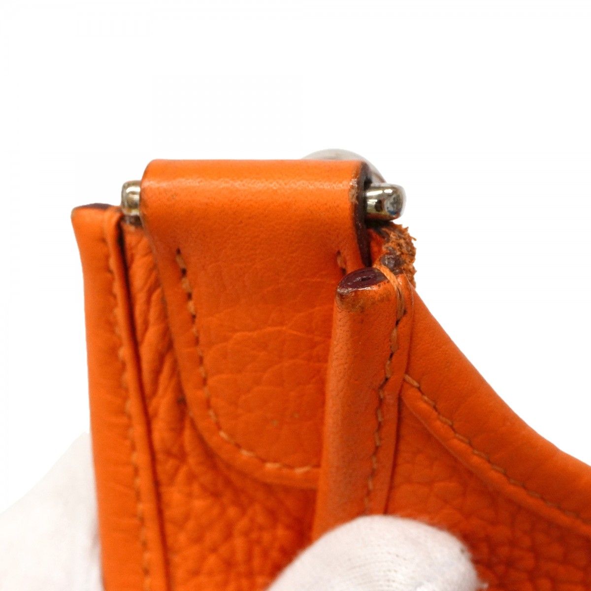 Hermes Shoulder Bag Evelyne Taurillon Clemence Orange Silver — view 8
