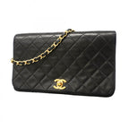 Chanel Shoulder Bag Quilted Lambskin Black Gold