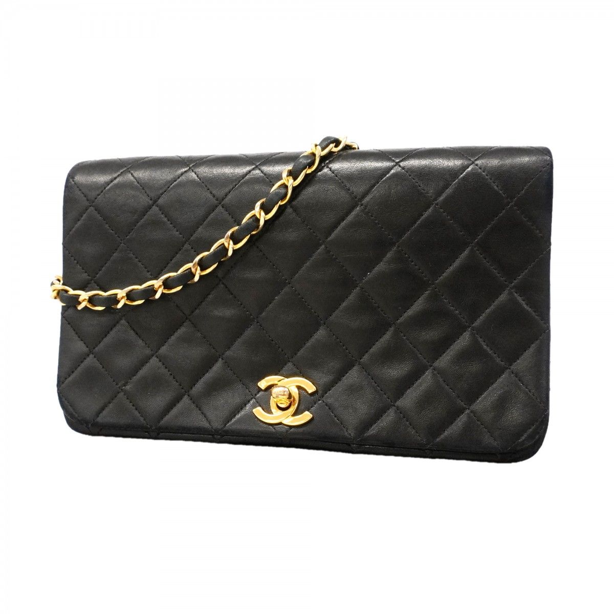 Chanel Shoulder Bag Quilted Lambskin Black Gold