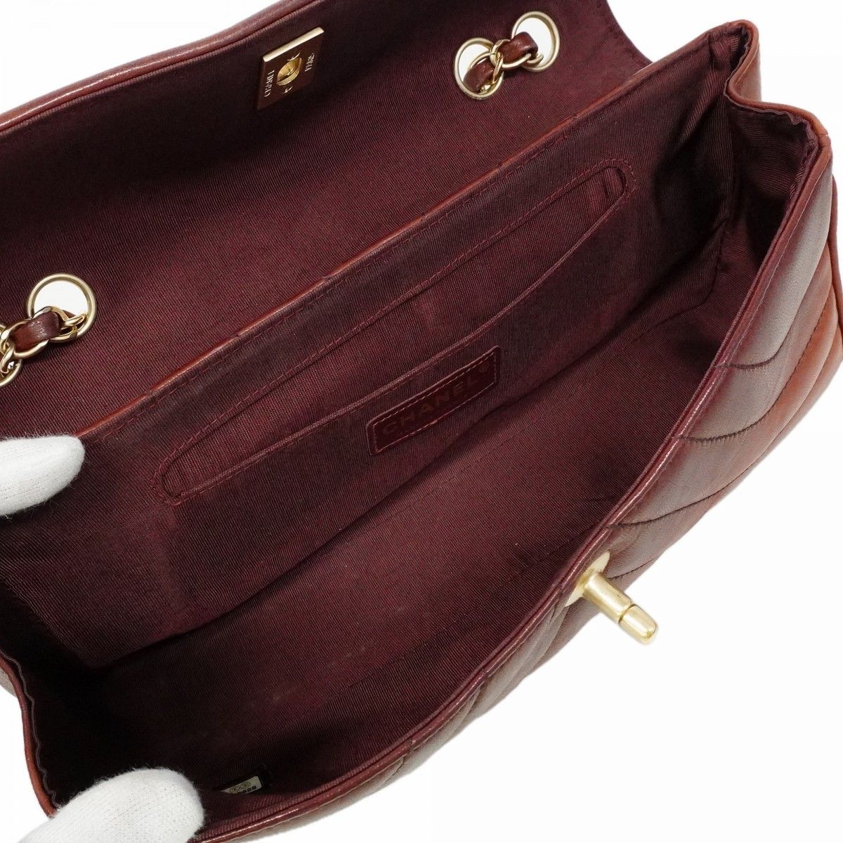 Chanel Shoulder Bag Lambskin Dark Brown Champagne Gold — view 4