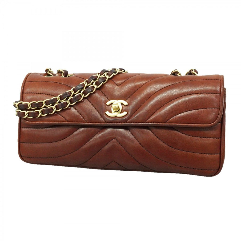 Chanel Shoulder Bag Lambskin Dark Brown Champagne Gold