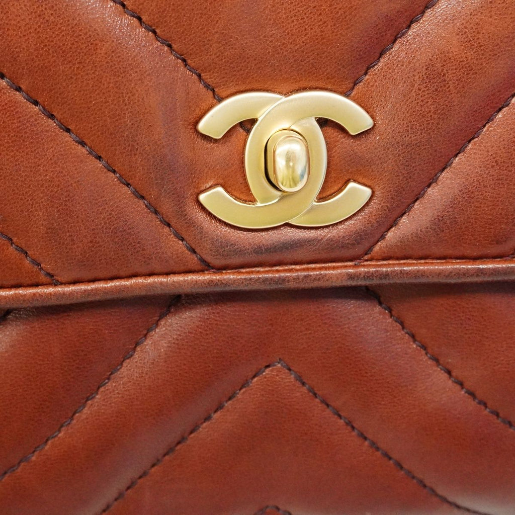 Chanel Shoulder Bag Lambskin Dark Brown Champagne Gold — view 7