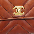 Chanel Shoulder Bag Lambskin Dark Brown Champagne Gold — view 7