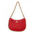 Chanel Shoulder Bag Hobo Lambskin Red Gold