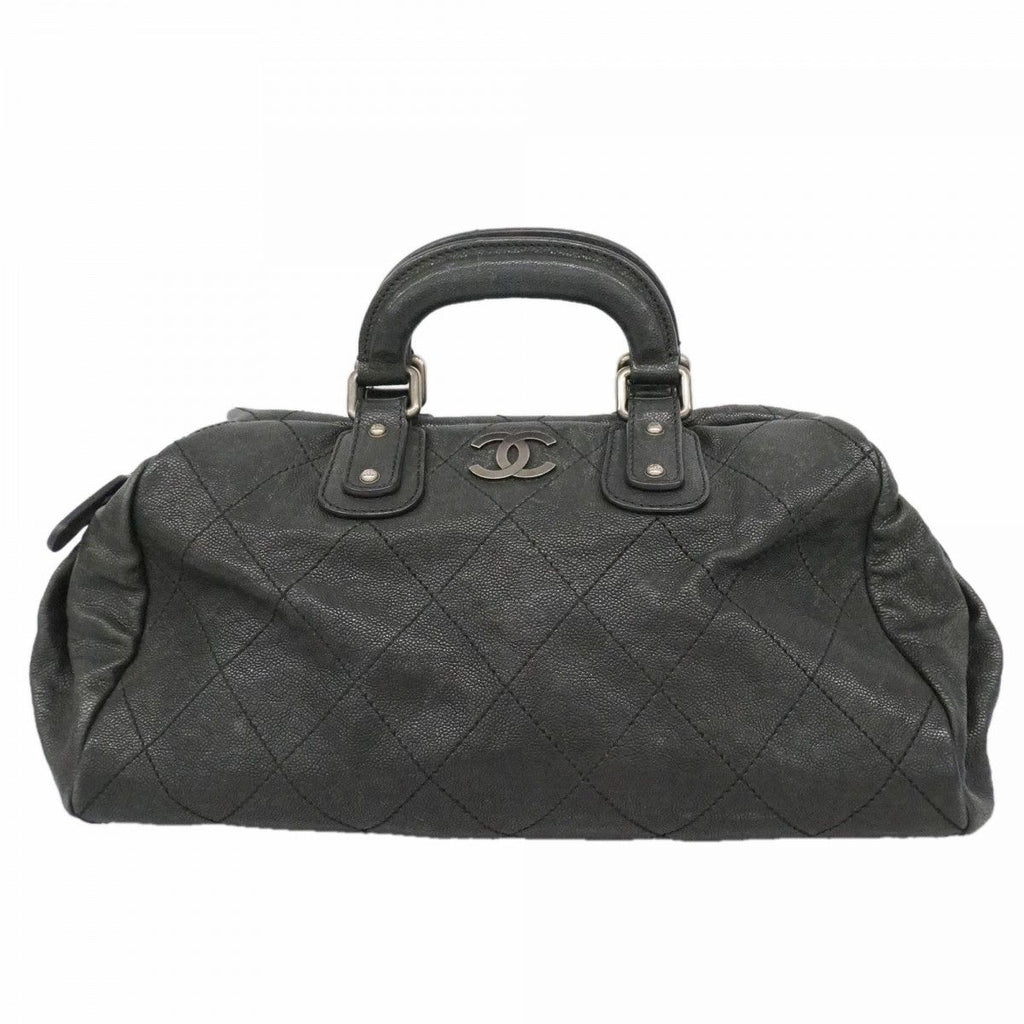 Chanel Handbag Wild Stitch Caviar Leather Black Silver