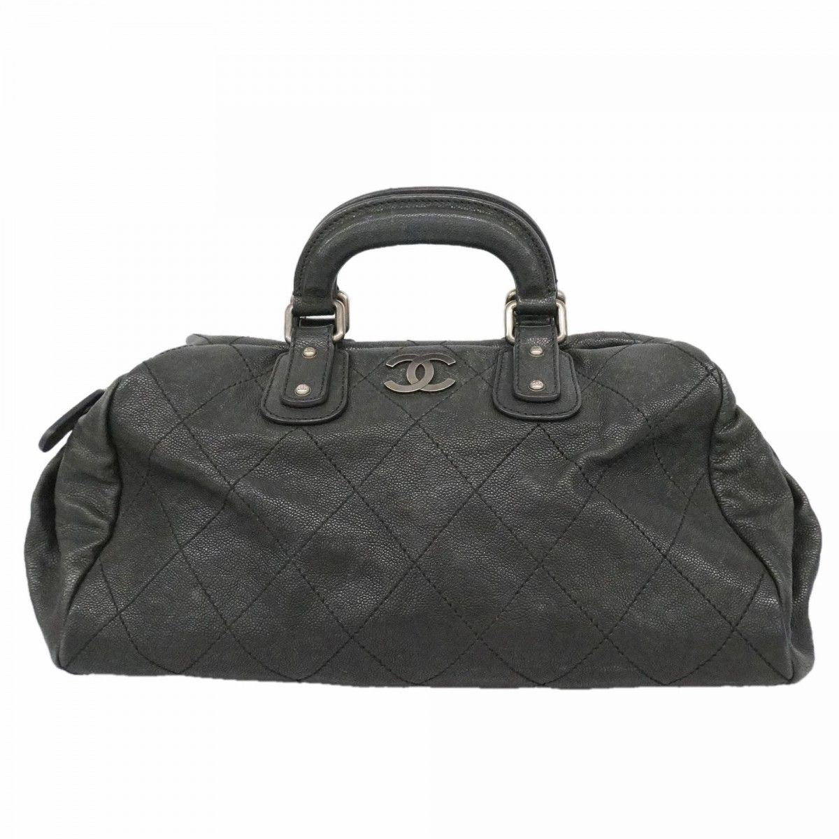 Chanel Handbag Wild Stitch Caviar Leather Black Silver