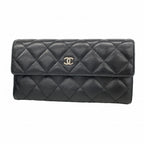 Chanel Wallet Quilted Caviar Leather Black Silver