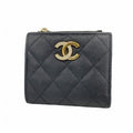 Chanel Wallet Quilted Caviar Leather Black Gold