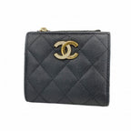 Chanel Wallet Quilted Caviar Leather Black Gold