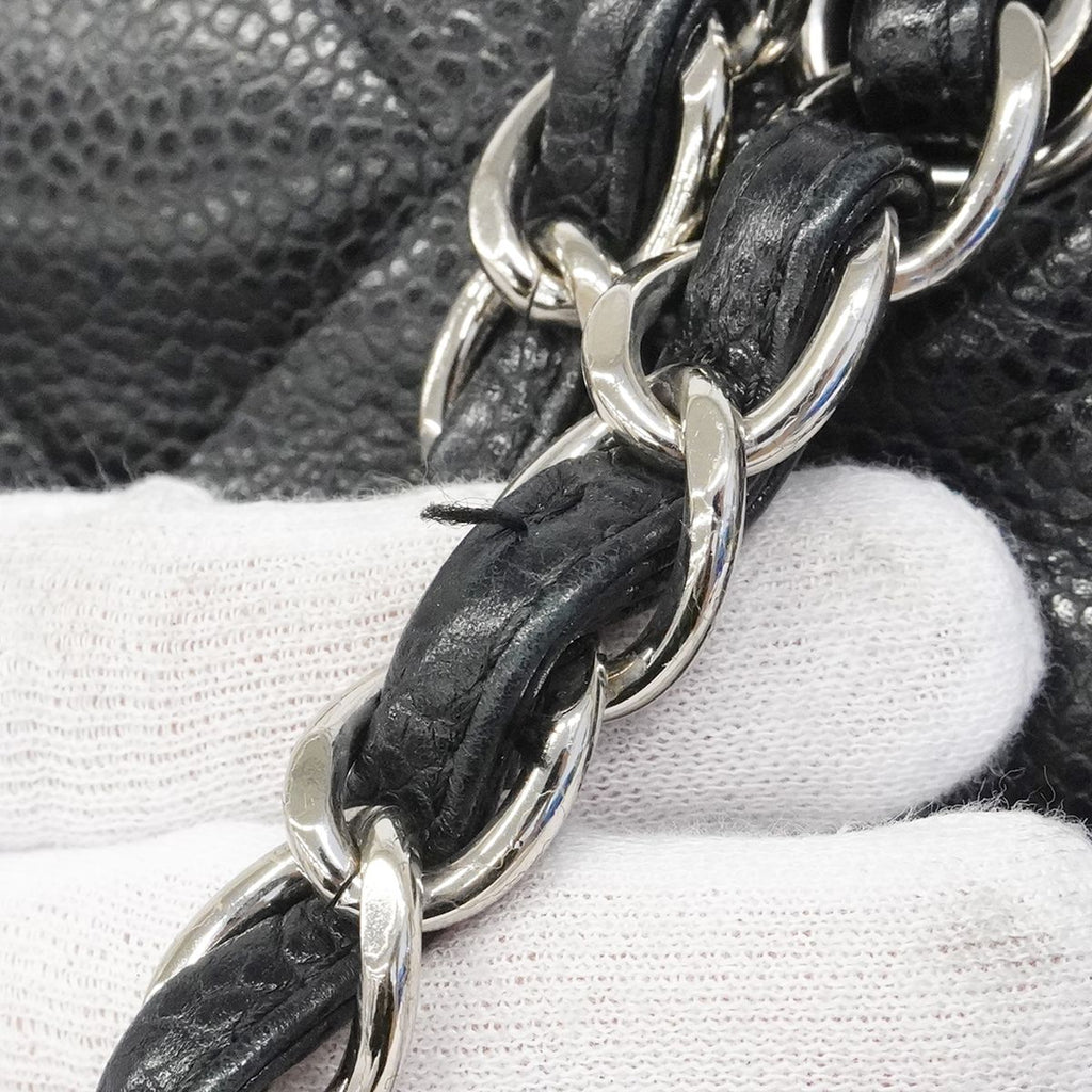 Chanel Shoulder Bag Deca Quilted Caviar Leather Black Silver — view 9