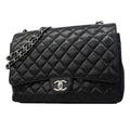 Chanel Shoulder Bag Deca Quilted Caviar Leather Black Silver
